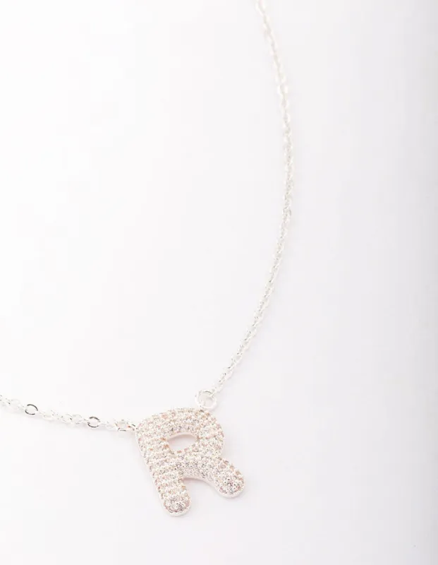 Letter R Silver Plated Pave Pendant Initial Necklace sold by lovisa