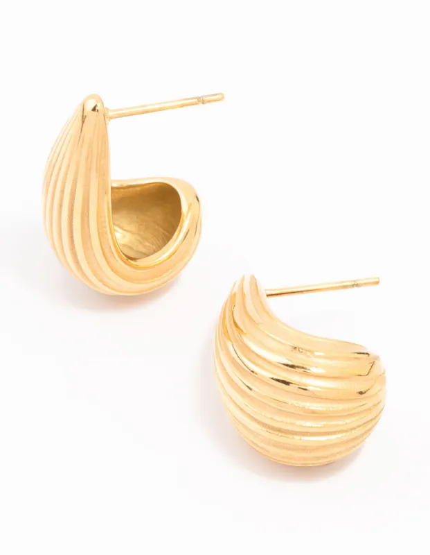 Waterproof Gold Plated Stainless Steel Small Ribbed Bubble Drop Earrings sold by lovisa