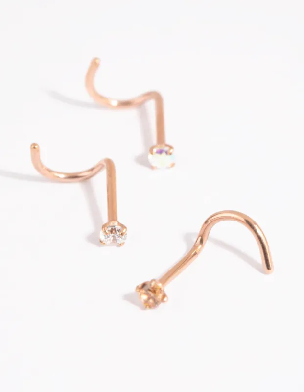 Rose Gold Surgical Steel Light Stone Nose Stud Pack sold by lovisa