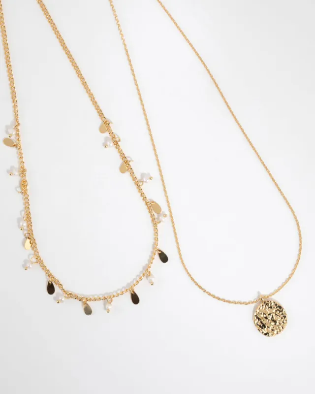 Gold Plated Freshwater Pearl & Molten Necklace Set sold by lovisa