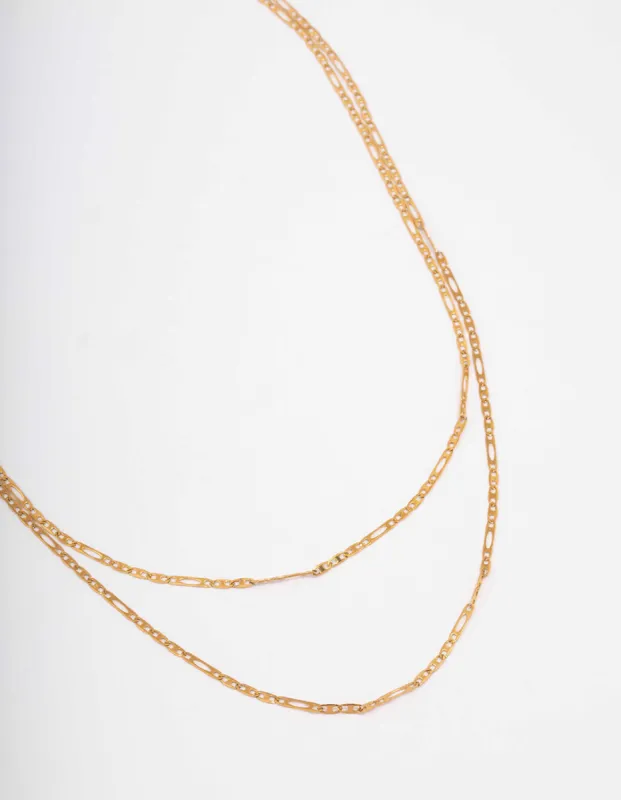 Gold Plated Stainless Steel Figaro Double Chain Necklace sold by lovisa