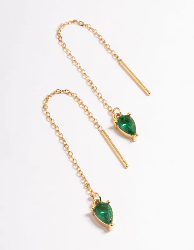 Gold Plated Surgical Steel Cubic Zirconia Pear Thread Earrings sold by lovisa