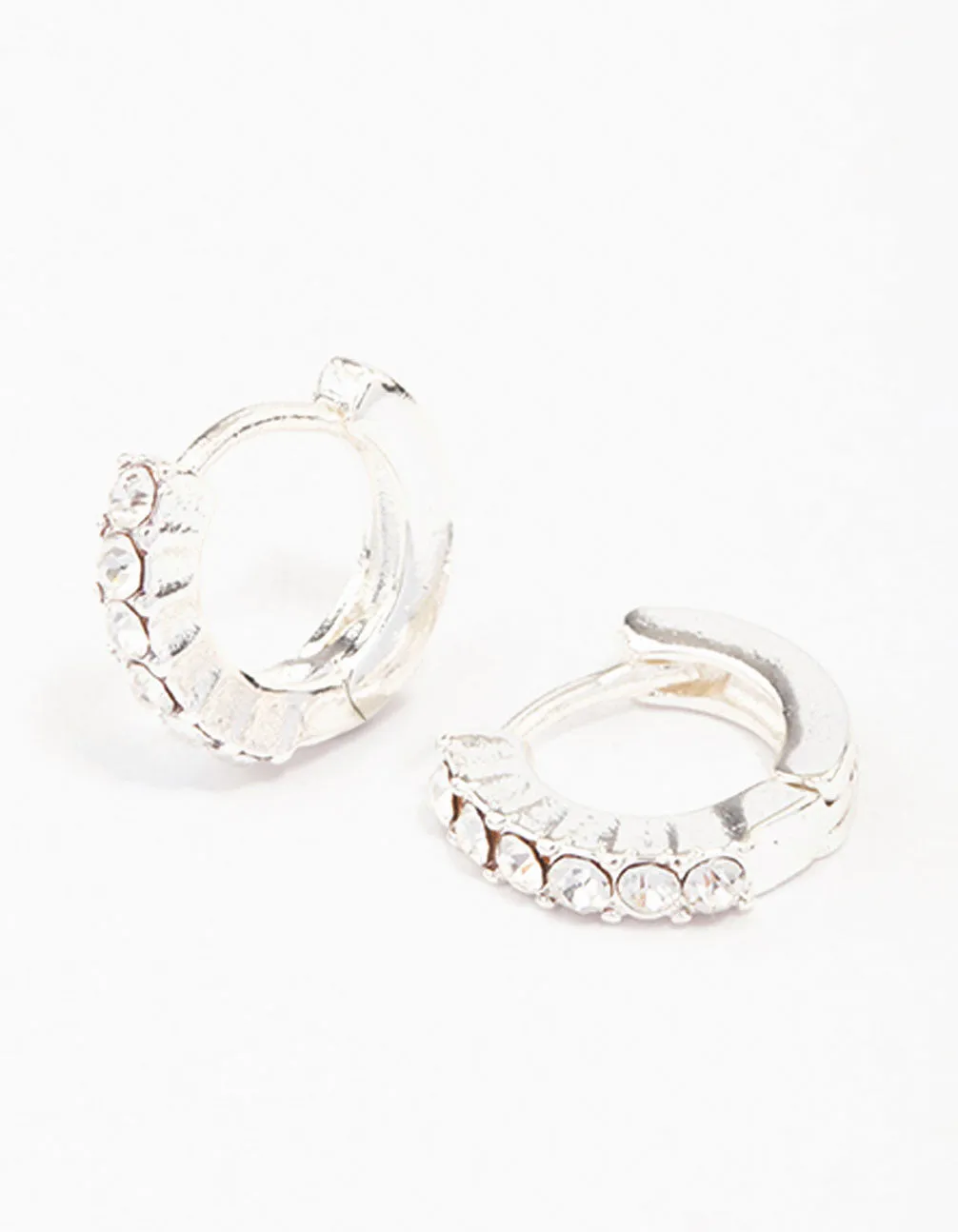 Silver Crystal Huggie Hoop Earrings sold by lovisa