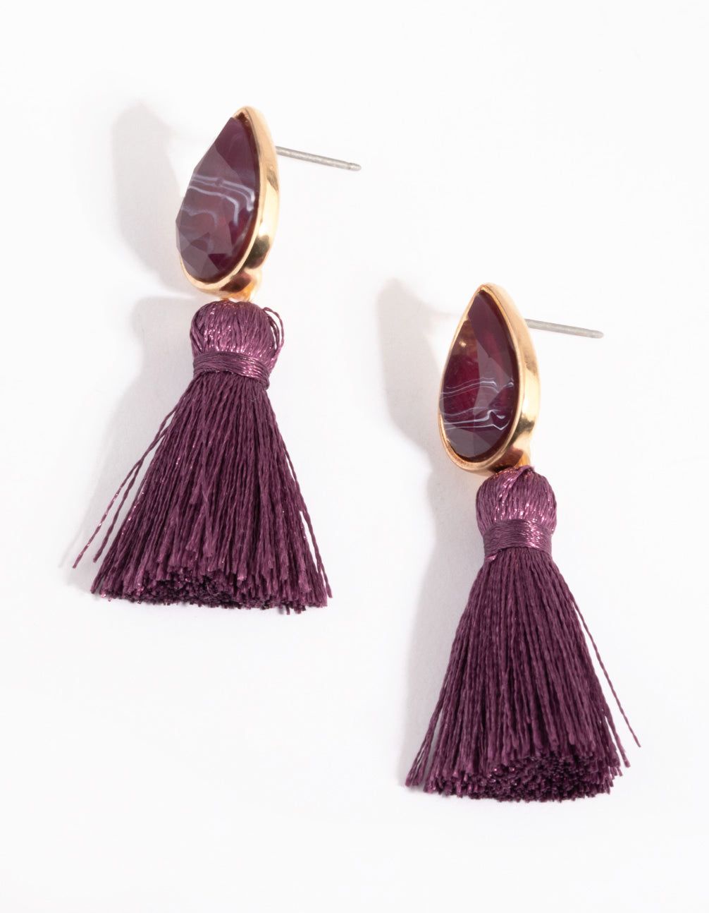 Gold Stone & Tassel Drop Earrings sold by lovisa