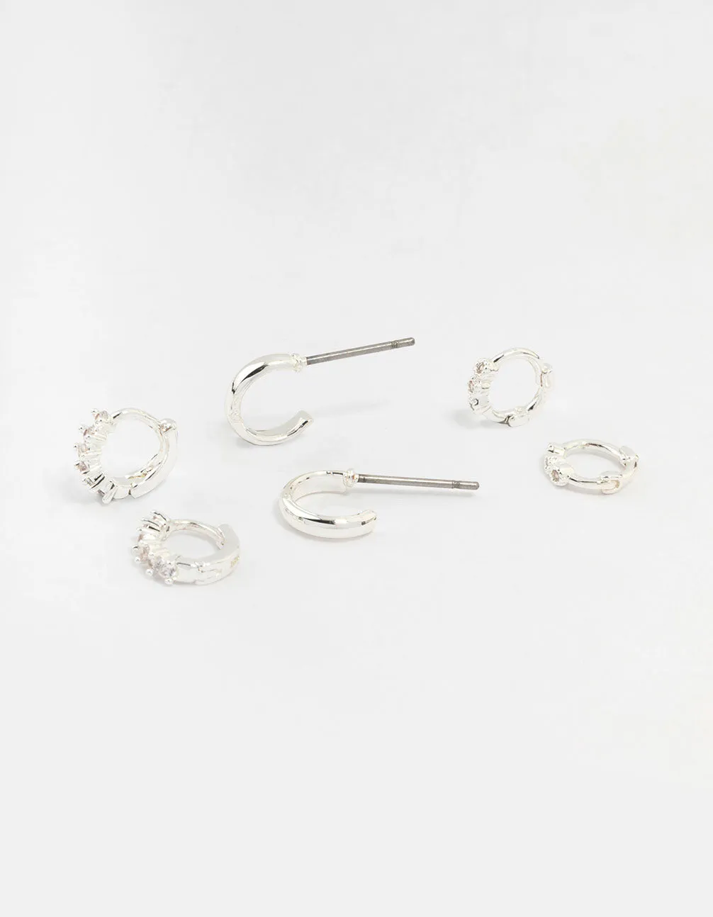 Silver Mixed Diamante Huggie Hoop Earrings 3-Pack sold by lovisa