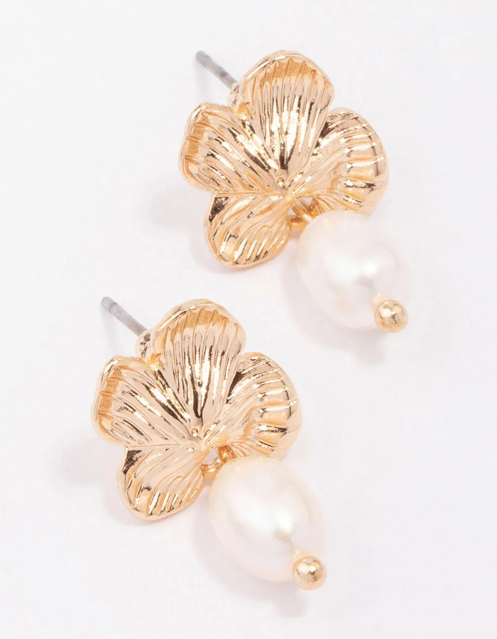 Gold Flower Pearl Drop Earrings sold by lovisa