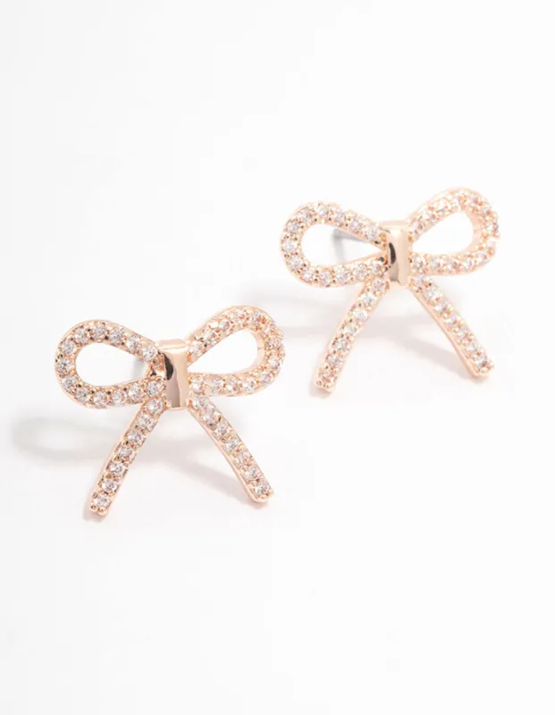Rose Gold Cubic Zirconia Bow Stud Earrings sold by lovisa