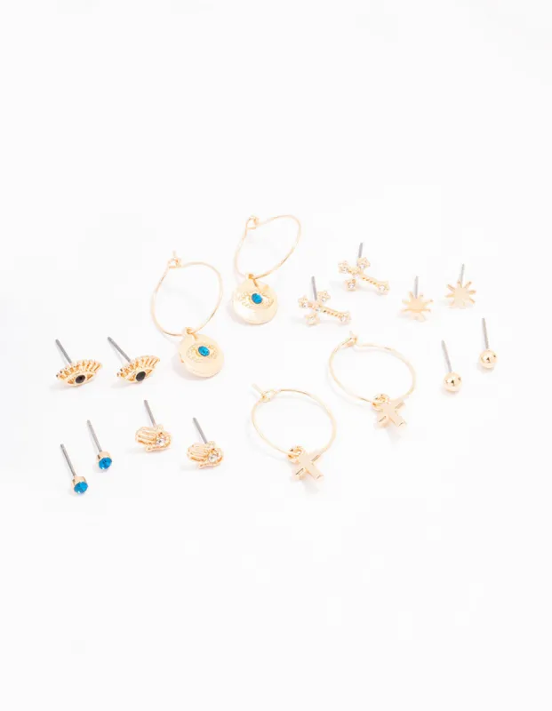 Gold Evil Eye Crystal Earring 8-Pack sold by lovisa