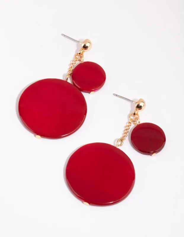 Red Double Disc Flat Drop Earrings sold by lovisa