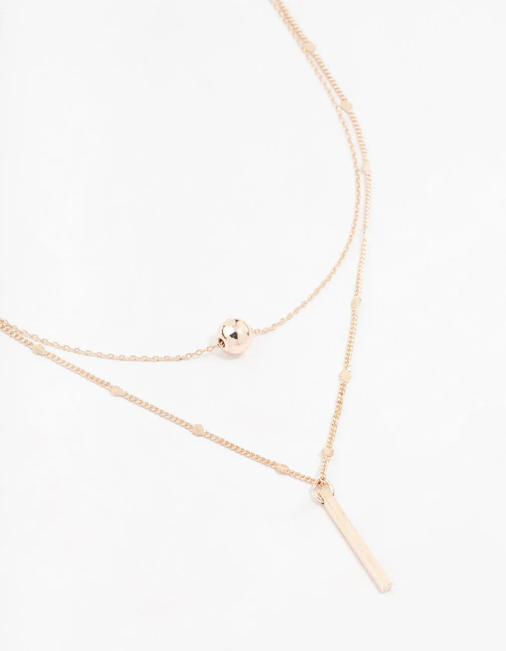 Rose Gold Bar & Ball Layered Chain Necklace sold by lovisa