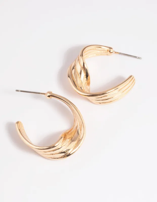 Gold Warped Text Hoop Earrings sold by lovisa