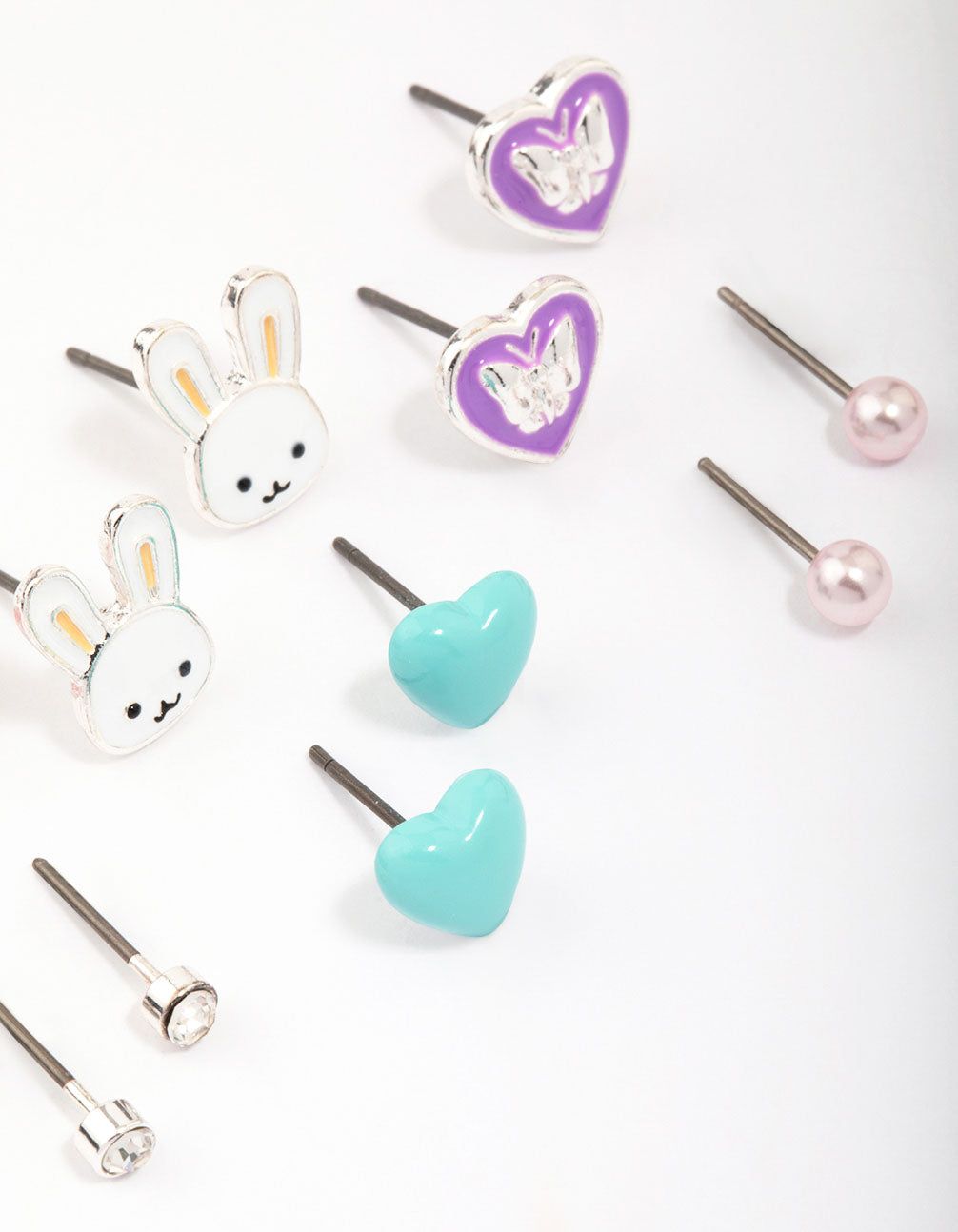 Kids Silver Easter Bunny & Heart Stud Earring 6-Pack sold by lovisa product image thumbnail 2
