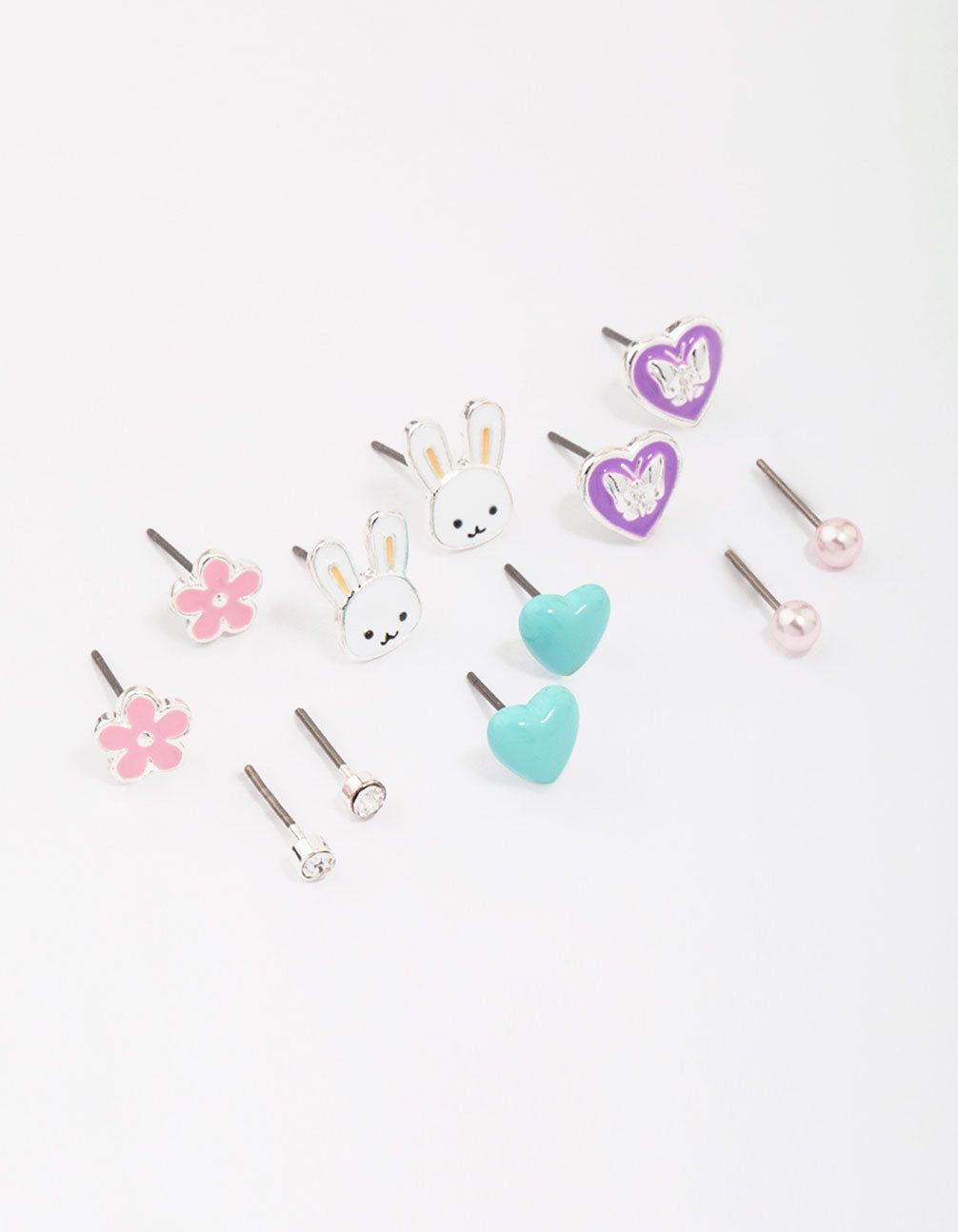Kids Silver Easter Bunny & Heart Stud Earring 6-Pack sold by lovisa