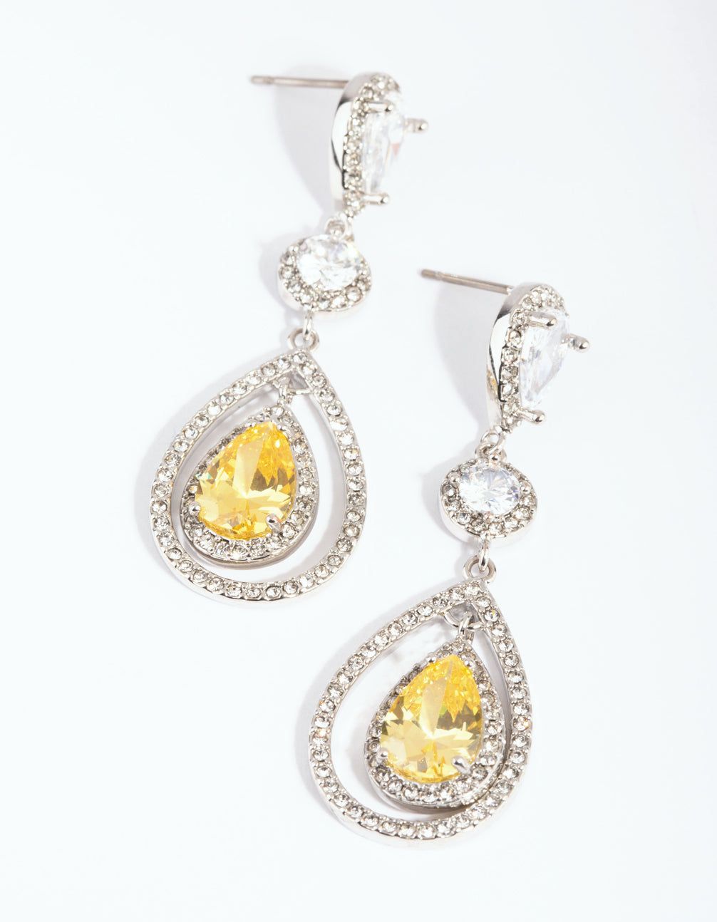 Rhodium Yellow Diamond Simulant Teardrop Earrings sold by lovisa