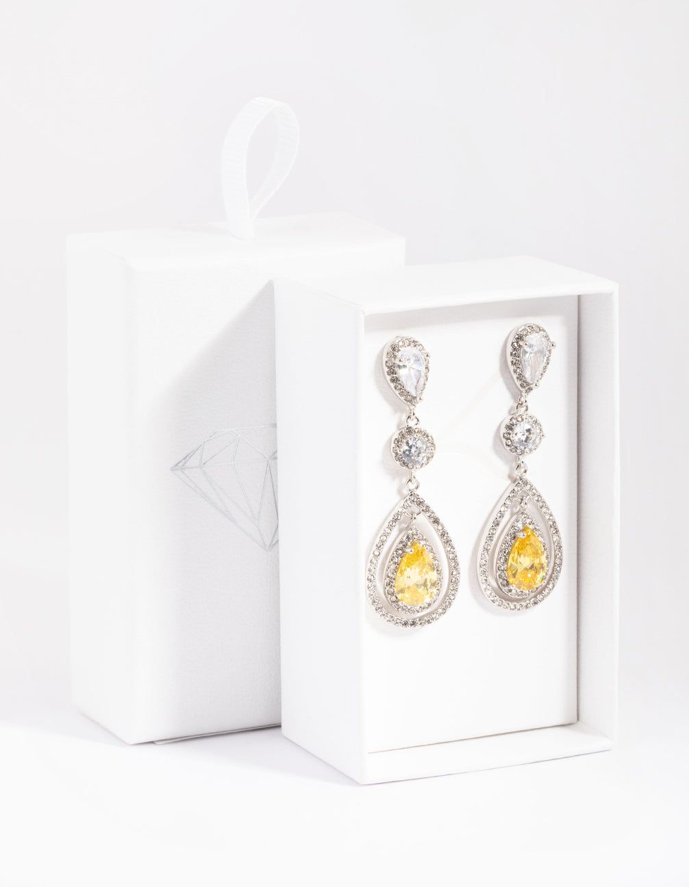 Rhodium Yellow Diamond Simulant Teardrop Earrings sold by lovisa product image thumbnail 2