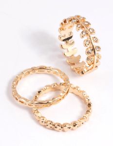 Gold Leaf & Chain Ring Stack Pack sold by lovisa