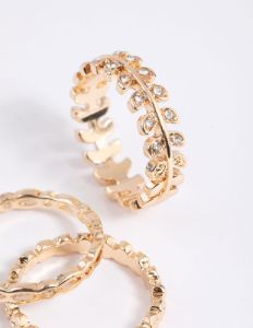 Gold Leaf & Chain Ring Stack Pack sold by lovisa