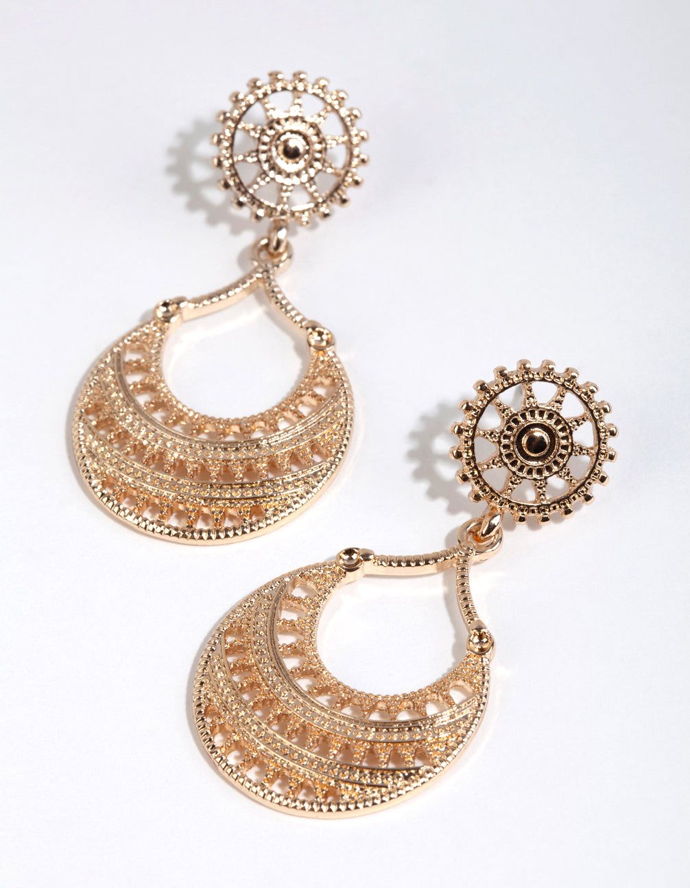Gold Ornate Filigree Drop Earrings sold by lovisa