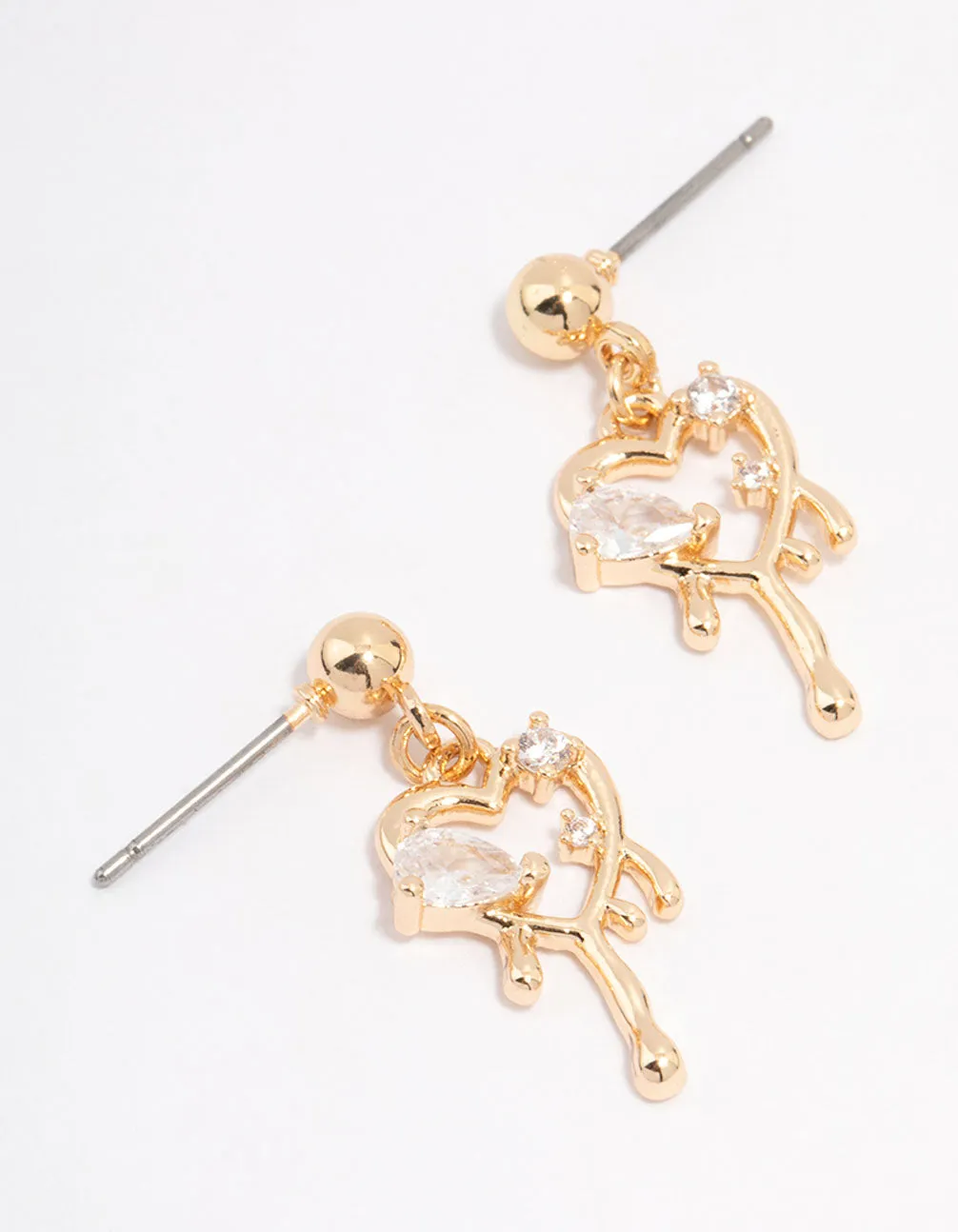 Gold Diamante Molten Heart Earrings sold by lovisa