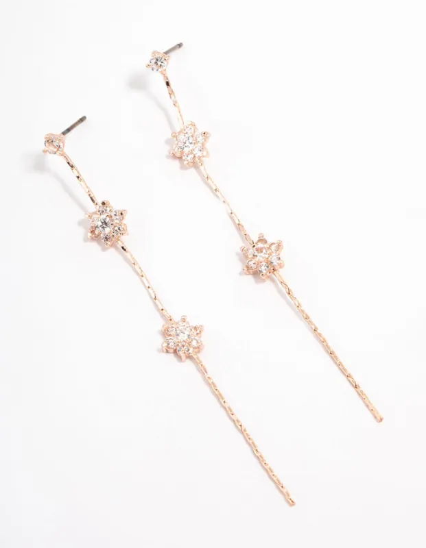 Rose Gold Cubic Zirconia Floral Waterfall Drop Earrings sold by lovisa