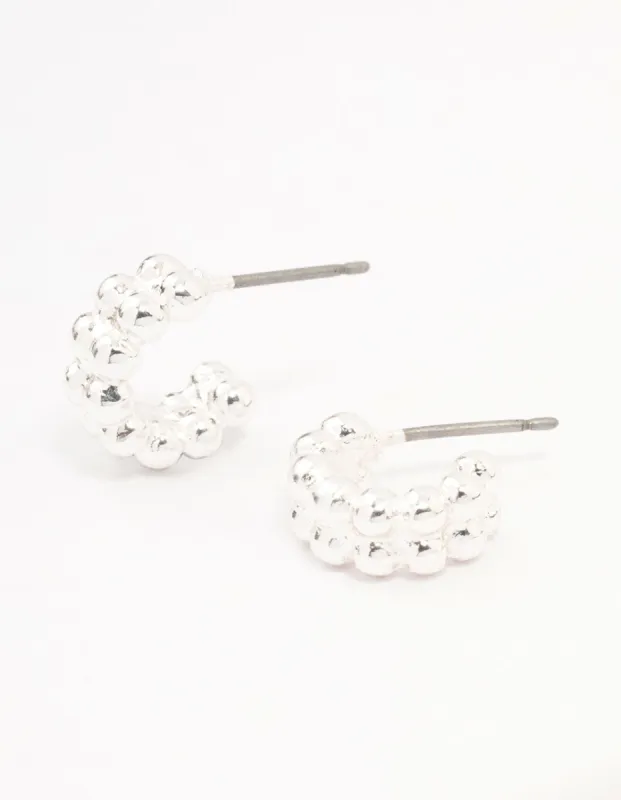 Silver Double Row Ball Huggie Earrings sold by lovisa