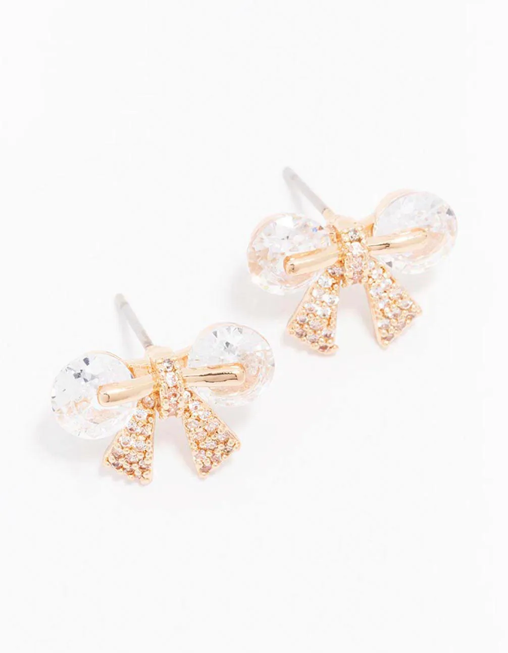 Gold Diamante Bow Stud Earrings sold by lovisa