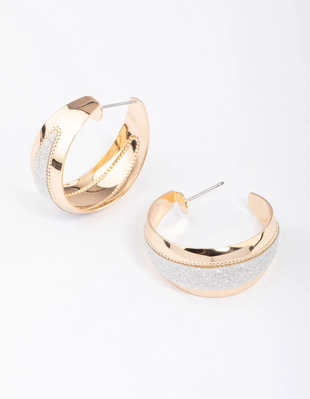 Gold & Silver Wide Glitter Stripe Hoop Earrings sold by lovisa