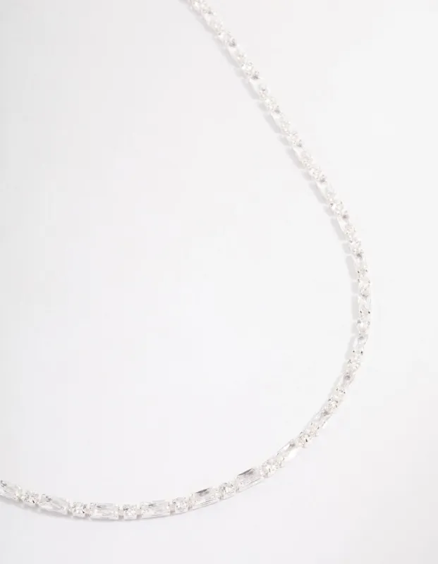 Silver Plated Cubic Zirconia Round & Baguette Tennis Necklace sold by lovisa