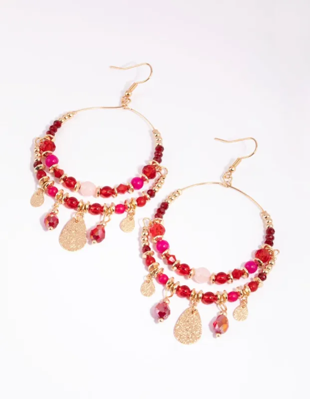 Gold Double Loop Beaded Drop Earrings sold by lovisa