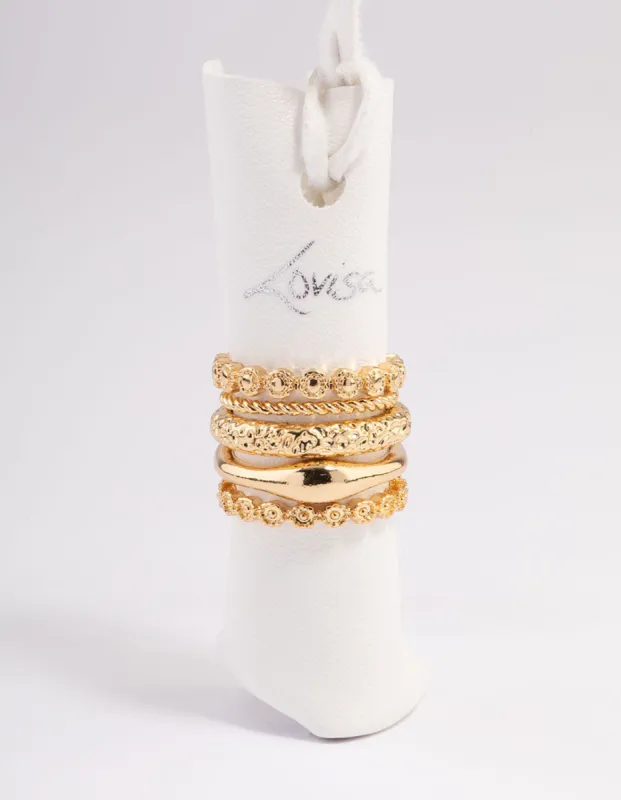 Gold Plated Molten Mixed Ring 5-Pack sold by lovisa