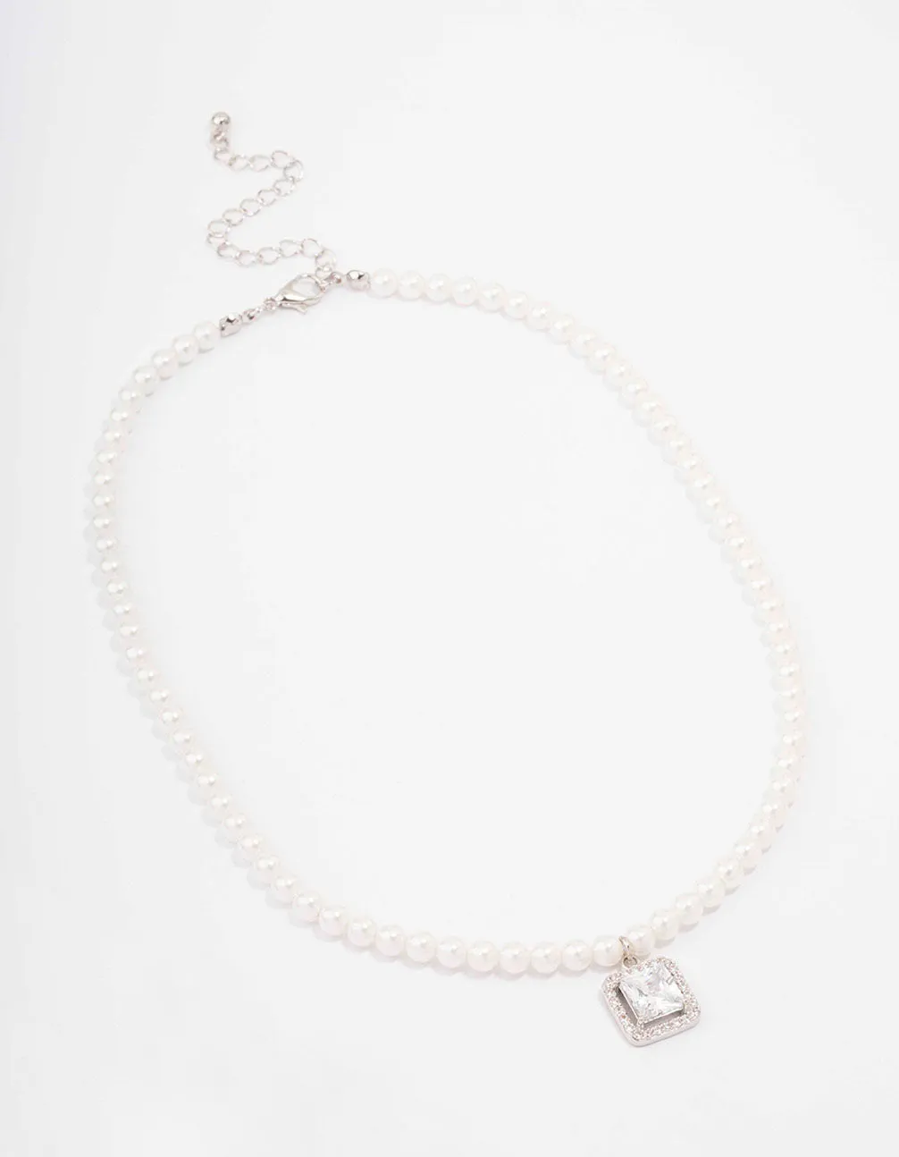Rhodium Pearl & Solitaire Diamante Pendant Necklace sold by lovisa product image thumbnail 5