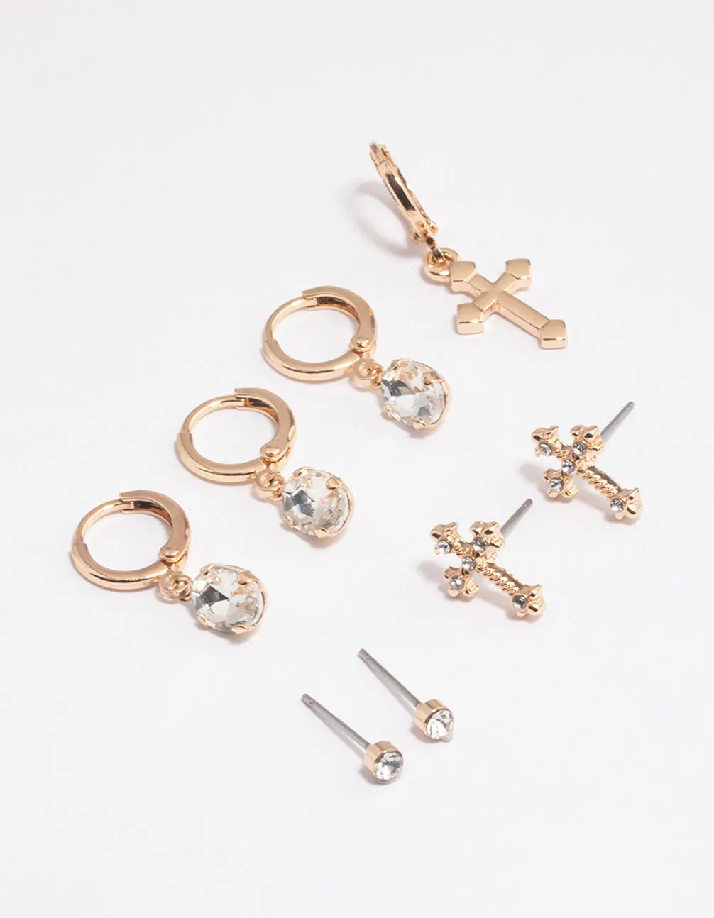 Gold Cross Diamante Huggie Earrings 4-Pack sold by lovisa