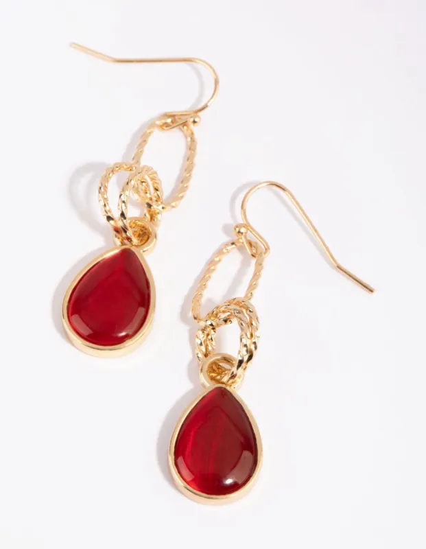 Gold & Red Small Cat's Eye Drop Earrings made by lovisa