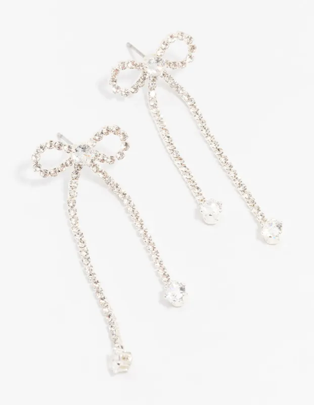 Silver Diamante Cupchain Bow Drop Earrings sold by lovisa