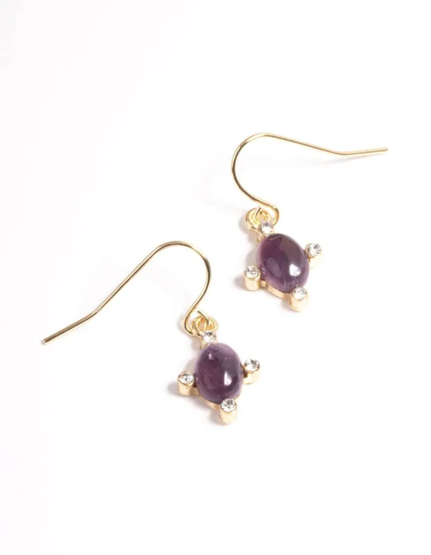 Gold Amethyst Oval Hook Earrings sold by lovisa