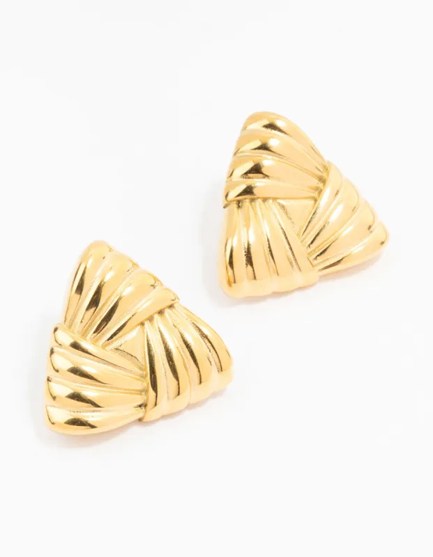 Waterproof Gold Plated Stainless Steel Ribbed Triangle Stud Earrings sold by lovisa