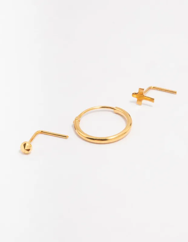 Gold Plated Sterling Silver Nose Ring & Studs 3-Pack sold by lovisa