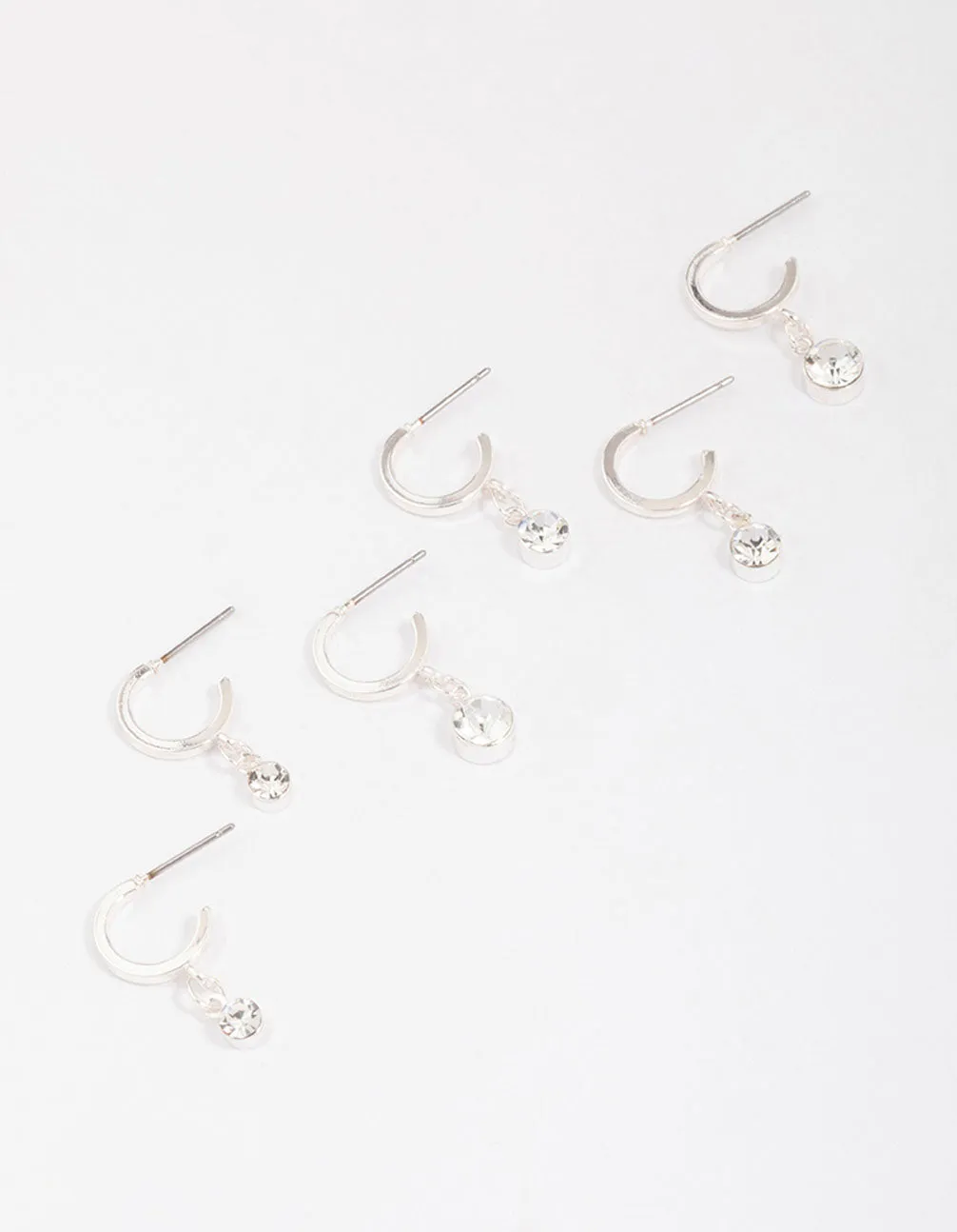 Silver Graduating Diamante Drop Huggie Earring 3-Pack sold by lovisa