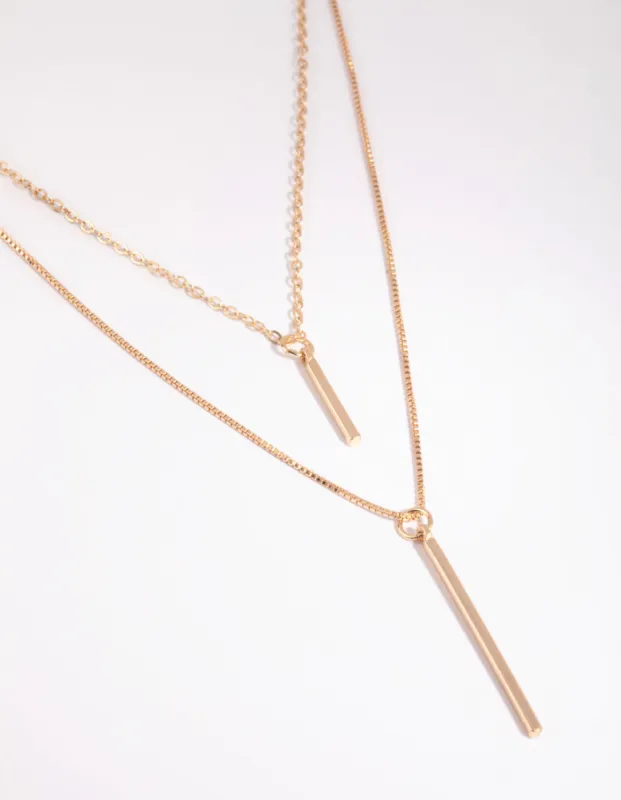 Gold Double Drop Bar Necklace sold by lovisa