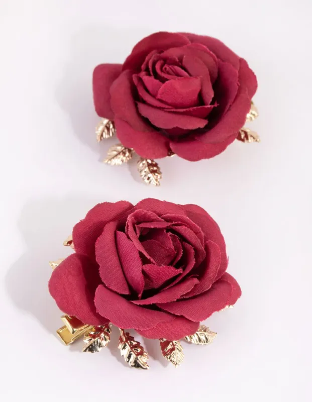 Red Fabric Rose Hair Clips sold by lovisa