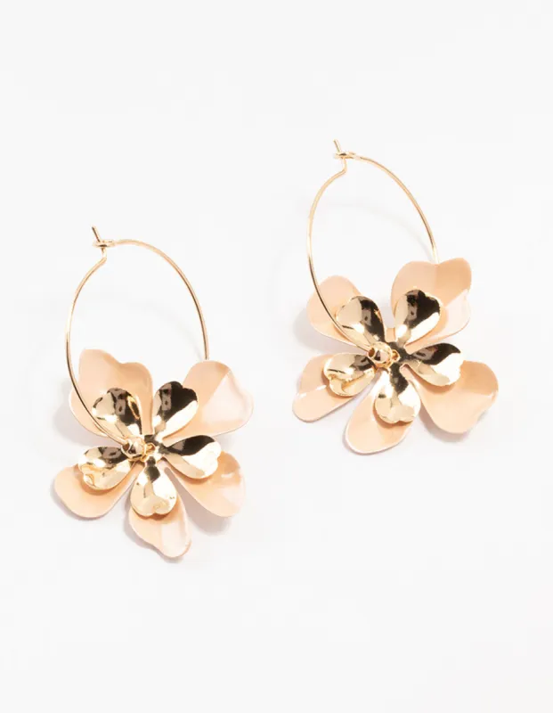 Gold Coated Metal Flower Hoop Earrings sold by lovisa