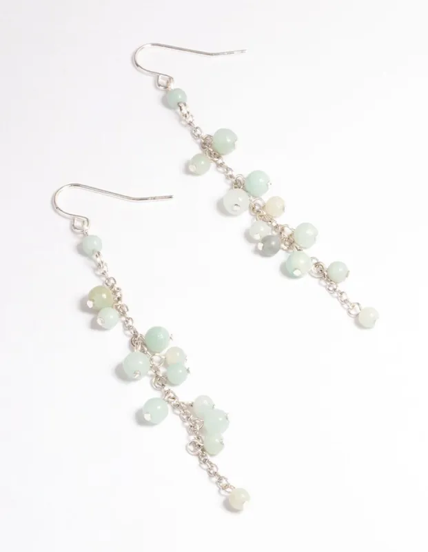 Antique Silver Amazonite Chain Drop Earrings sold by lovisa
