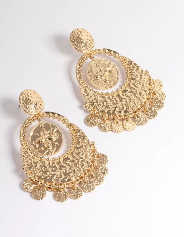 Gold Textured Statement Coin Earrings sold by lovisa