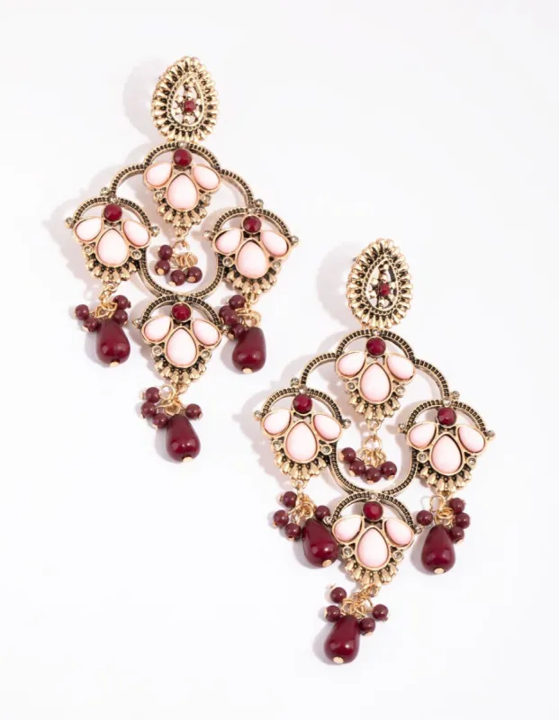 Antique Gold Beaded Chandelier Drop Earrings sold by lovisa