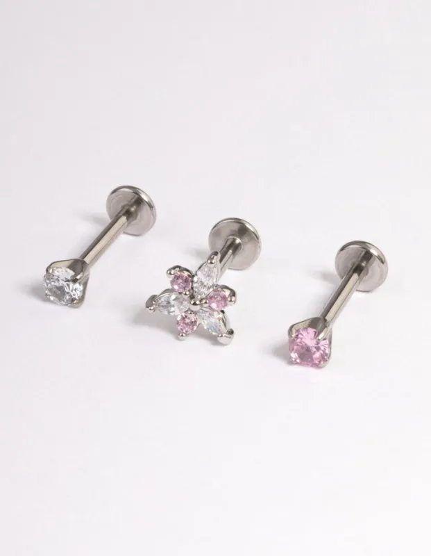 Surgical Steel Cubic Zirconia Marquise Flower Flat Back Pack sold by lovisa