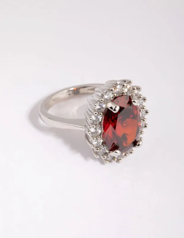 Rhodium Ruby Cubic Zirconia Oval Ring sold by lovisa