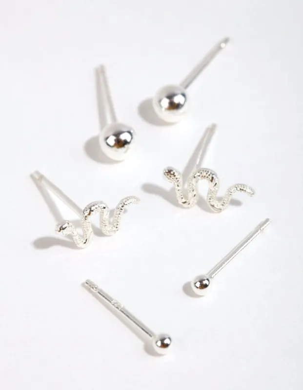 Sterling Silver Snake & Ball Stud Earring Pack sold by lovisa