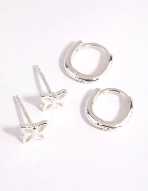 Sterling Silver Butterfly Stud & Huggie Earring Set sold by lovisa