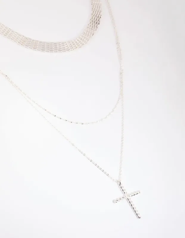 Silver Mesh & Cross Necklace sold by lovisa