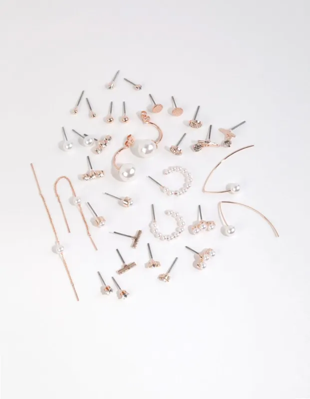 Rose Gold Mixed Pearl Earring 6-Pack sold by lovisa